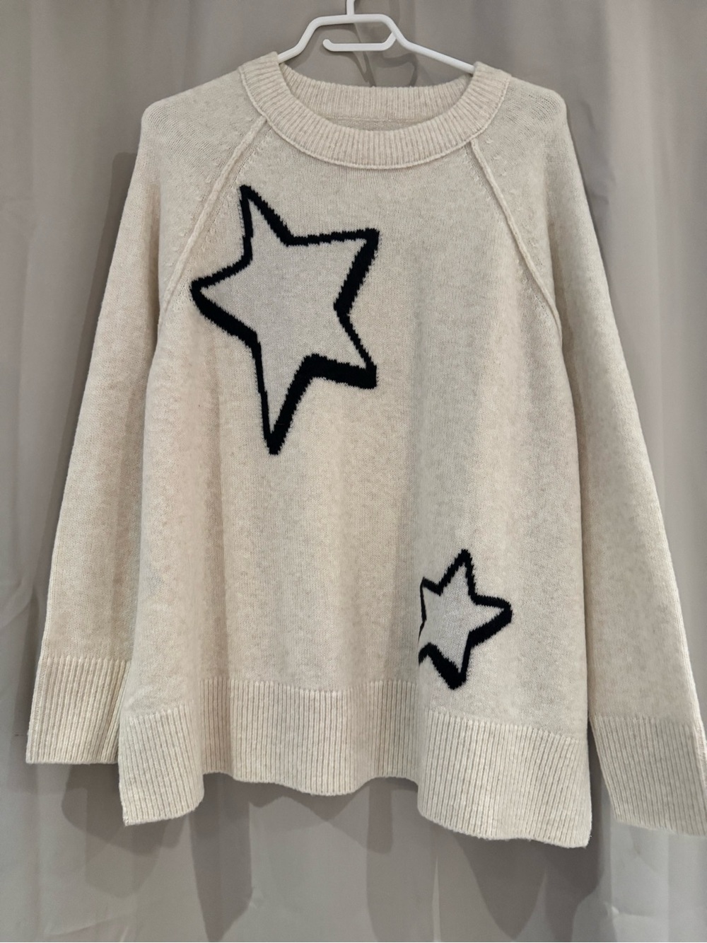 aerie Cream Crewneck Sweater with Black Star Accents